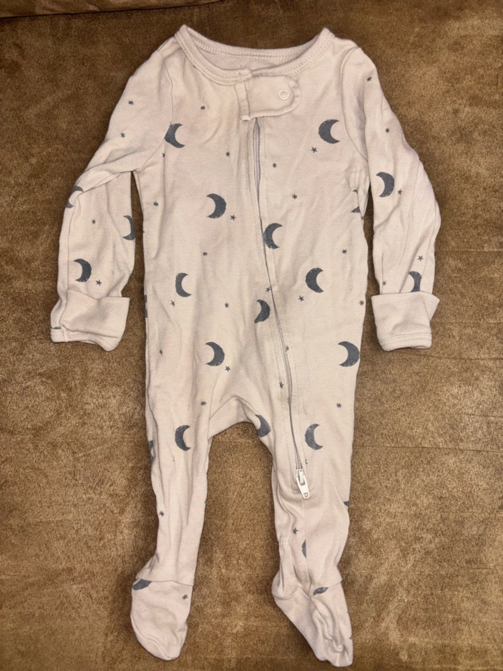 Cloud Island Cream Footed One-Piece with Navy Moon Print